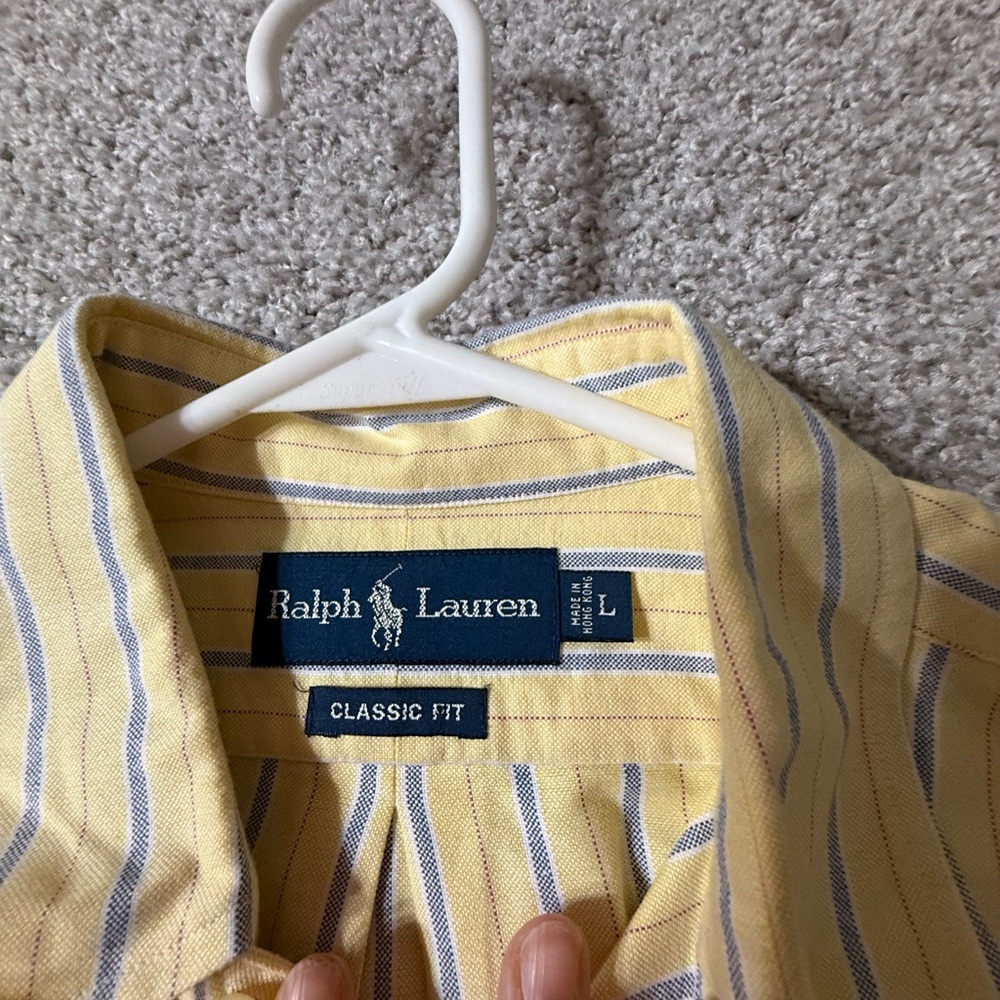 Ralph Lauren Yellow Blue Stripe Classic Fit Button Down Shirt Large - Picture 3 of 5